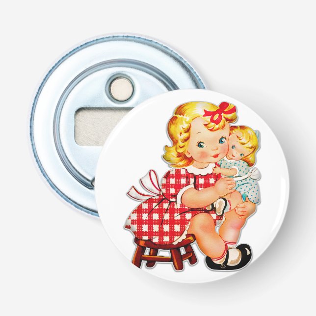 Little girl retro vintage doll child bottle opener (Front)