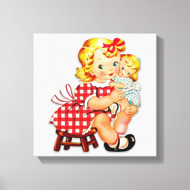Little girl retro vintage doll child canvas print (Front)