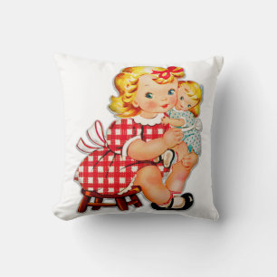 Little girl retro vintage doll child cushion