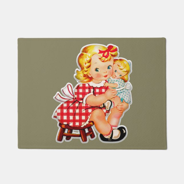 Little girl retro vintage doll child doormat (Front)