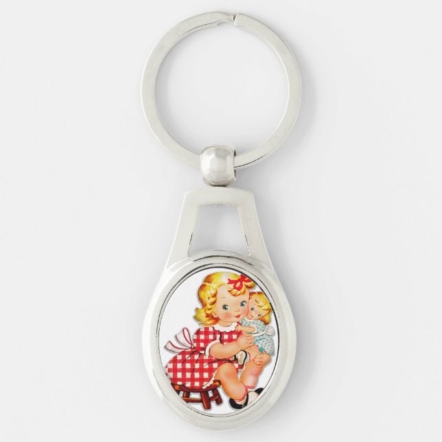 Little girl retro vintage doll child key ring (Front)