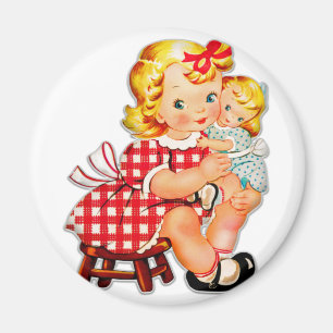 Little girl retro vintage doll child magnet