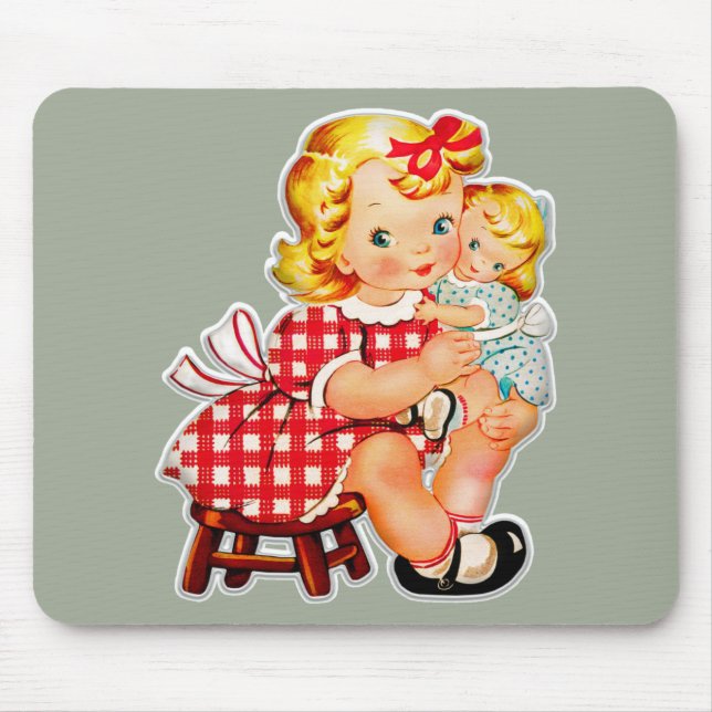 Little girl retro vintage doll child mouse pad (Front)