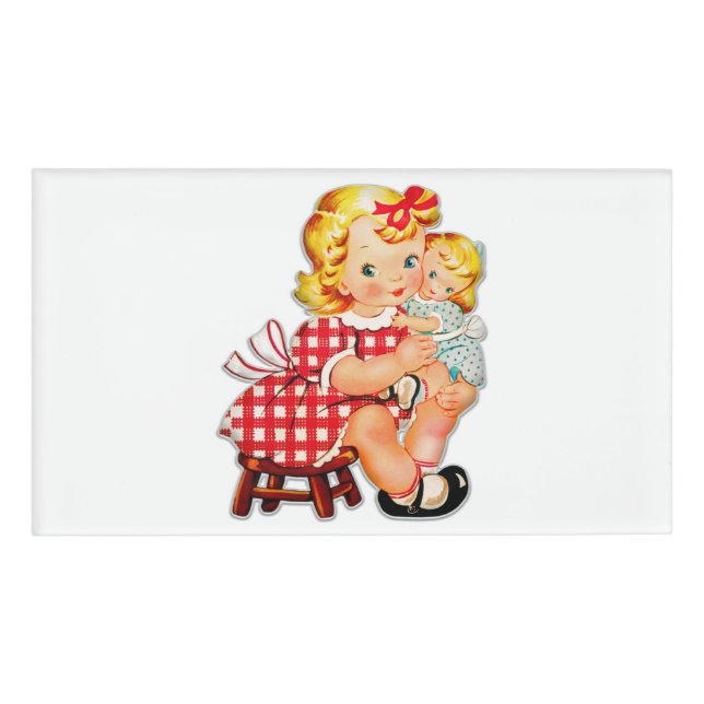 Little girl retro vintage doll child name tag (Front)