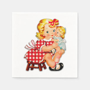 Little girl retro vintage doll child napkin