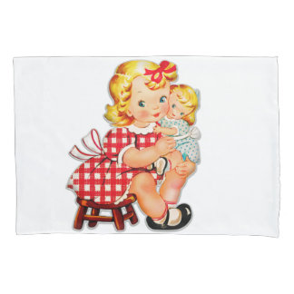 Little girl retro vintage doll child pillowcase