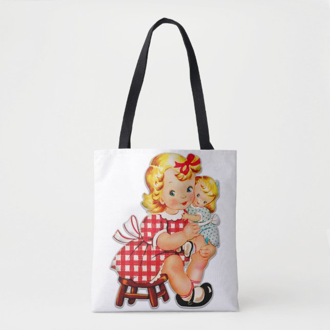 Little girl retro vintage doll child tote bag (Front)