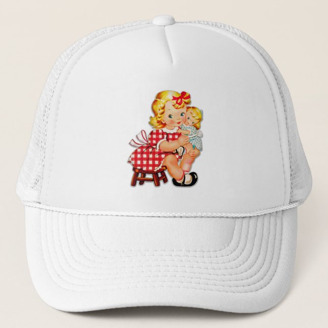 Little girl retro vintage doll child trucker hat (Front)