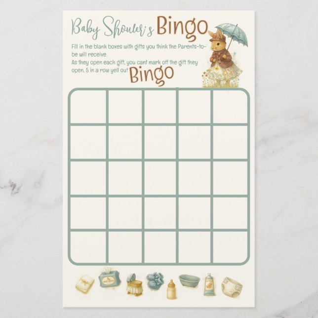 Little Girl Rustic Bunny Baby Shower Bingo (Front)