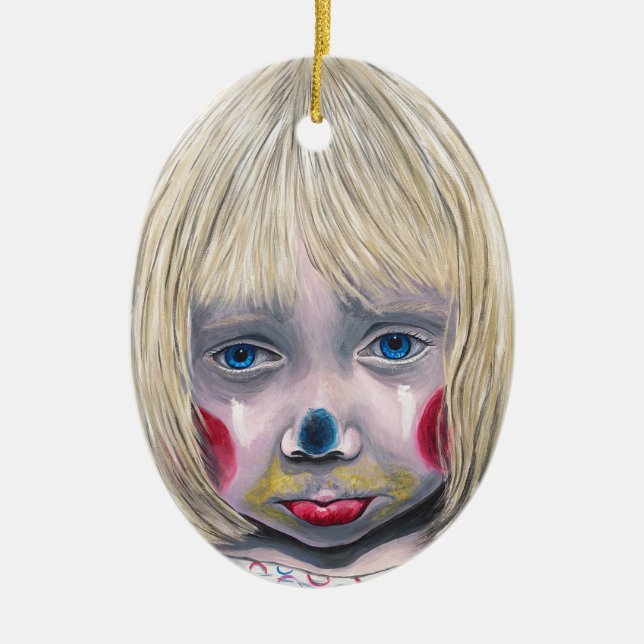 Little Girl Sad Clown Ceramic Tree Decoration (Front)
