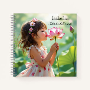Little Girl Smelling a Pink Rose Personalized Notebook