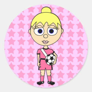 Little Girl Soccer Star Pink Blonde Hair Classic Round Sticker