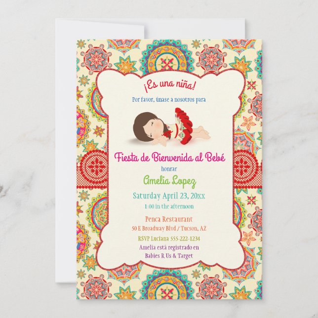 Little Girl Spanish Dress Colourful Baby Shower Invitation (Front)