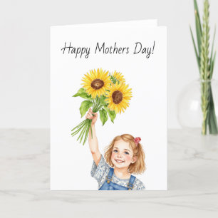Little Girl Sunflower Watercolor Thank You Card