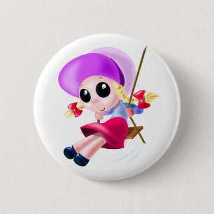 Little Girl Swinging - Happy 6 Cm Round Badge
