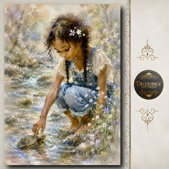Little Girl Touching Turtle Tissue Paper (Little Girl Touching Turtle Tissue Paper)
