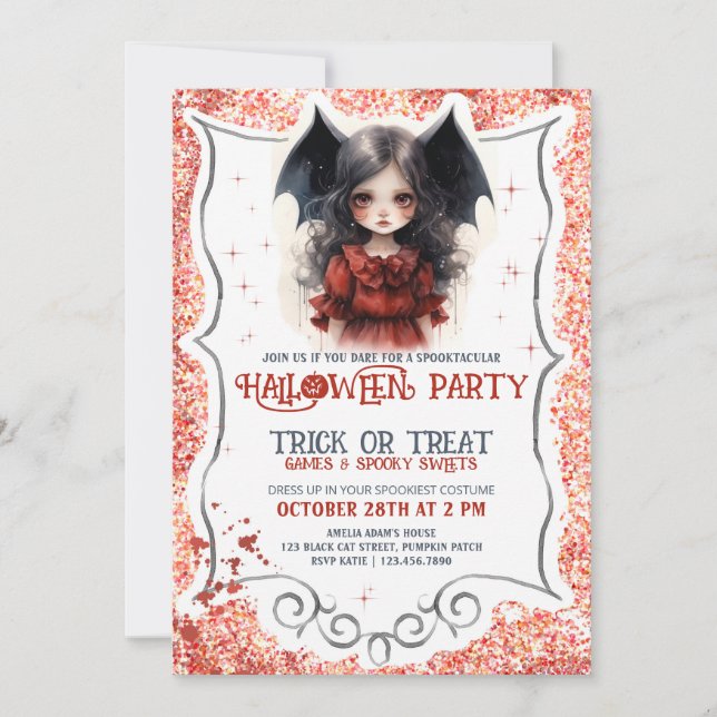 Little girl vampire Gothic Halloween Invitation (Front)