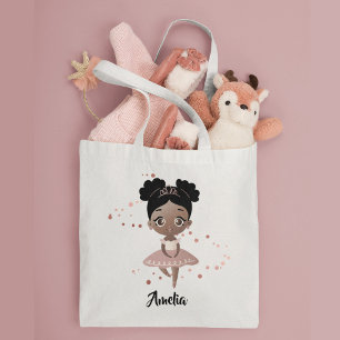 Little Girl w/Crown Dancing Ballet, Pink & Brown Tote Bag