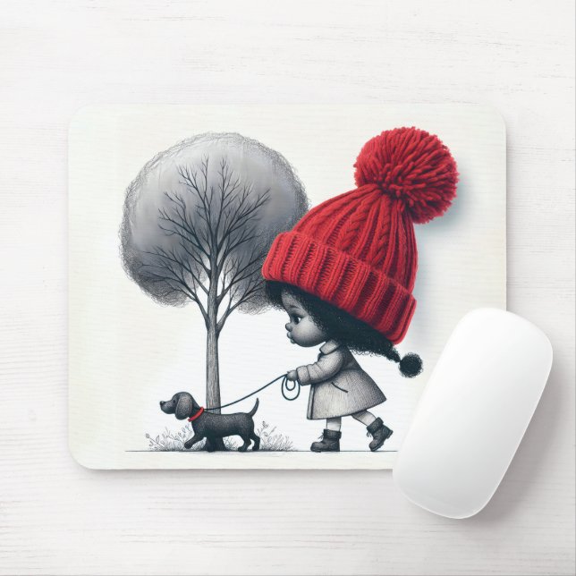 Little Girl Walking Her Dog Mouse Pad (With Mouse)