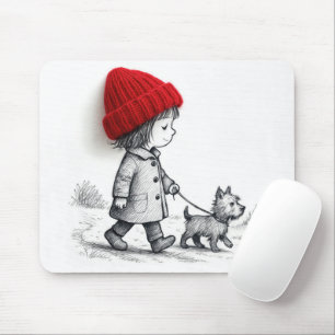 Little Girl Walking Her Dog Mouse Pad