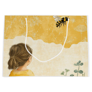Little Girl Watching a Bumblebee Large Gift Bag