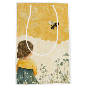 Little Girl Watching a Bumblebee Medium Gift Bag