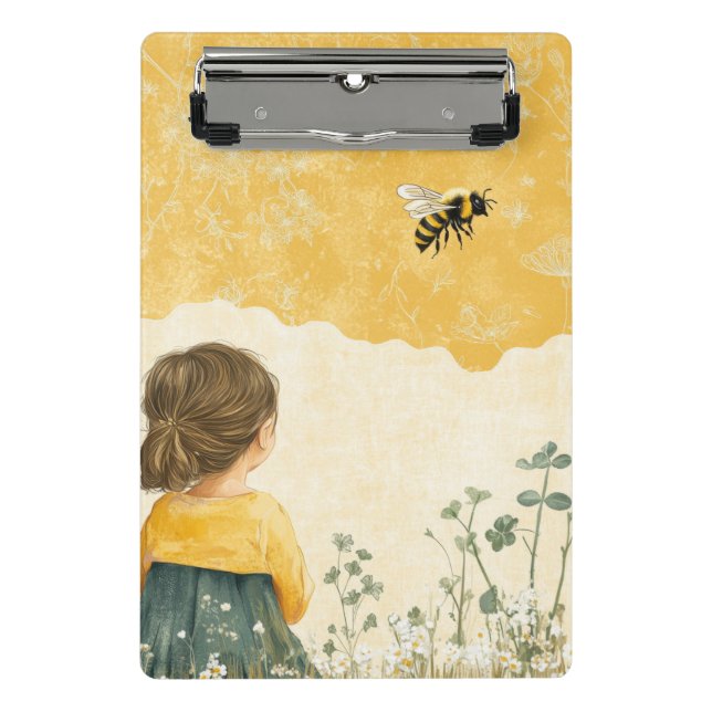 Little Girl Watching a Bumblebee Mini Clipboard (Front)