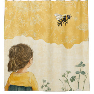 Little Girl Watching a Bumblebee Shower Curtain