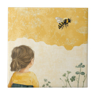 Little Girl Watching a Bumblebee Tile