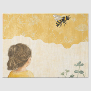 Little Girl Watching a Bumblebee Tissue Paper