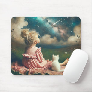 Little Girl Watching a Shooting Star Mouse Pad