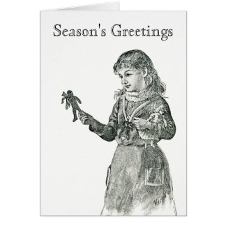 Little Girl with a Gingerbread Cookie Retro Card