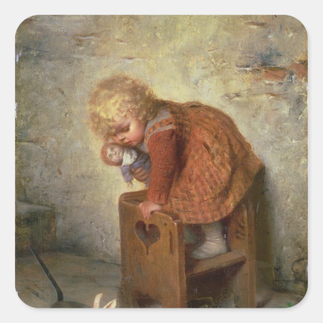 Little Girl with a Rabbit Square Sticker (Front)