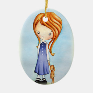 Little Girl with Bunny Plush Friend Ornament