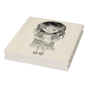 Little girl with cat cute BIG Rubber Stamp