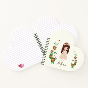Little girl with flowers notebook