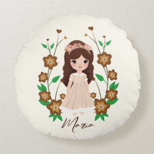 Little girl with flowers round cushion