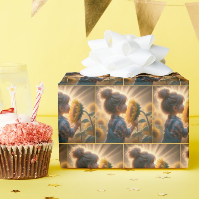 Little Girl With Glowing Sunflower Wrapping Paper (Birthday Party)