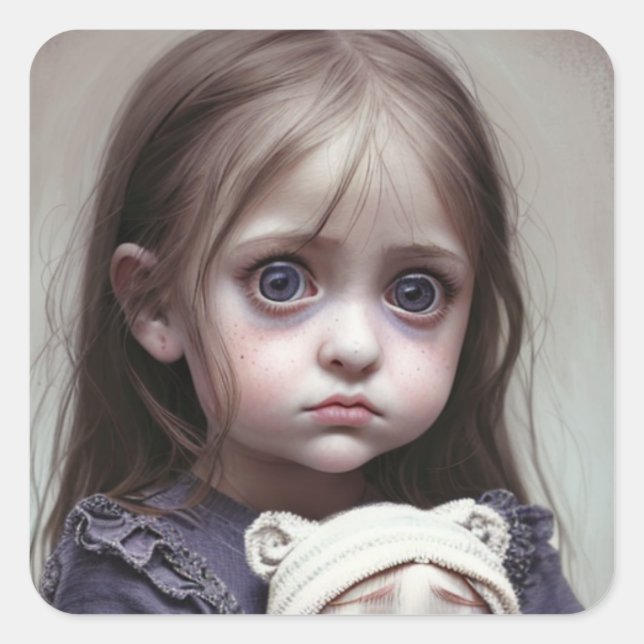 Little Girl with Haunting Eyes Square Sticker (Front)