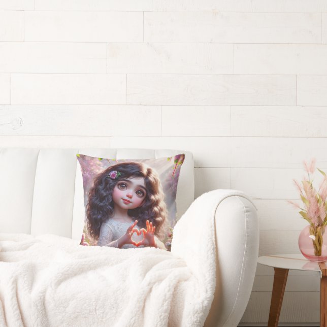 Little Girl With Heart Sign Cushion (Couch)