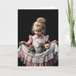 Little Girl With Kittens Birthday Card