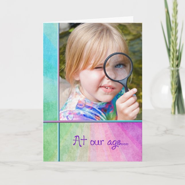 little girl with magnifying glass birthday humour card (Front)