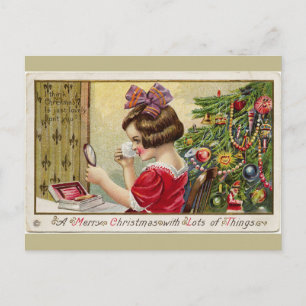 Little Girl with Makeup Mirror Christmas Postcard