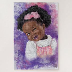 Little Girl With Pink Ribbon Puzzle Gift Painting