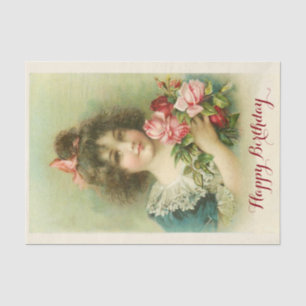 Little Girl with Pink Roses ,Birthday Tissue Paper