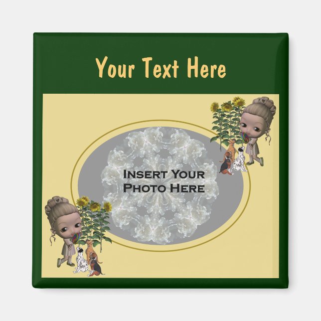 Little Girl With Puppies Photo Magnet (Front)