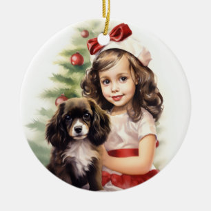 Little Girl with Puppy Christmas Ceramic Tree Decoration