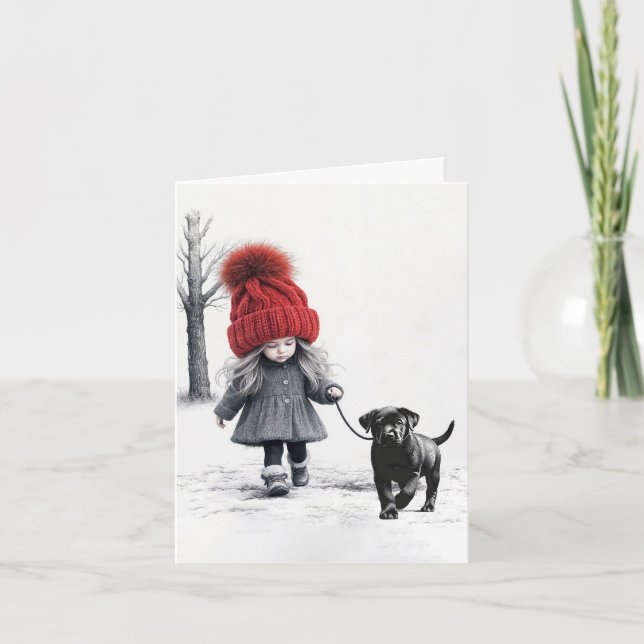Little Girl With Red Hat and Puppy Card (Front)