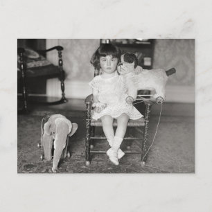 Little Girl with Stuffed Toys, 1922 Postcard
