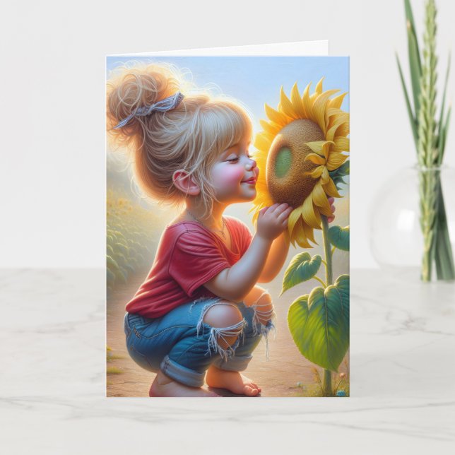 Little Girl With Sunflower Card (Front)